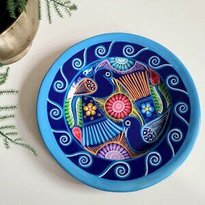 Talavera Mexican handmade ceramic wall plate/dish with birds design.